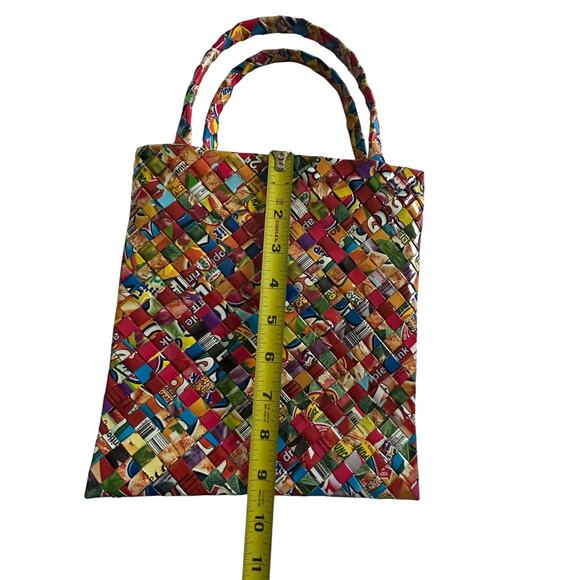 Y2K Eco Chic Candy Wrapper Tote‎ Bag Handmade Colorful Woven Purse 9x9.5 - Picture 8 of 8